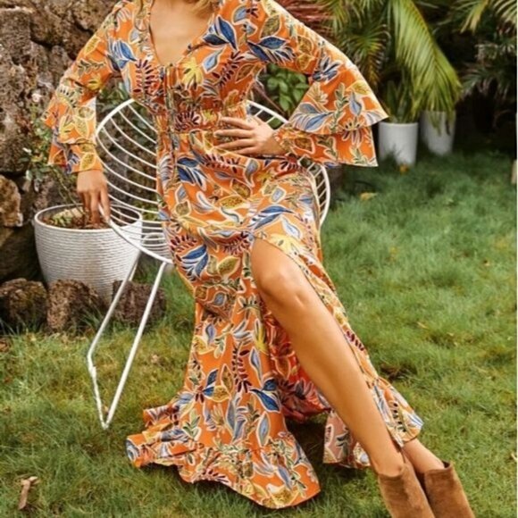 WESTERN PLANTS PATTERN MAXI DRESS - Picture 3 of 9